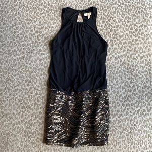 Aidan by Aidan Mattox Black & Gold Sequin Cocktail Dress, size 6